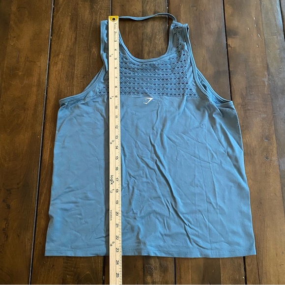 Gymshark Blue Teal Mesh Sleeveless Stretch Tank Top Size Medium, scoop neck - Picture 4 of 6